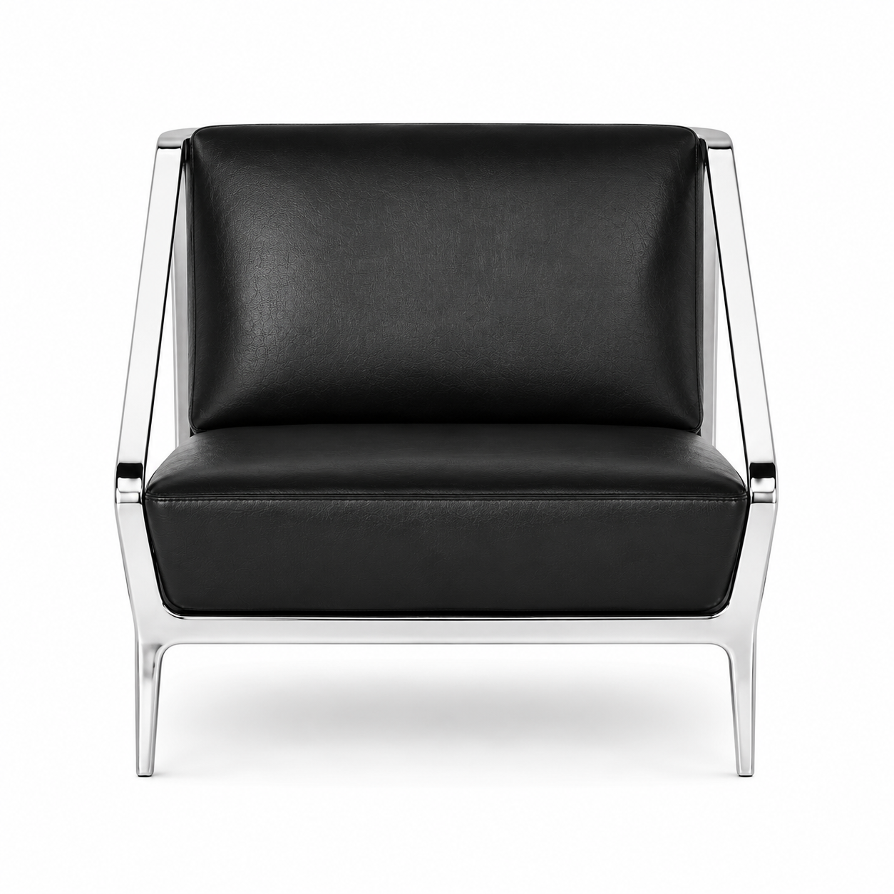 Modern Black Leather Lounge Armchair with Chrome Frame 3D Model 3