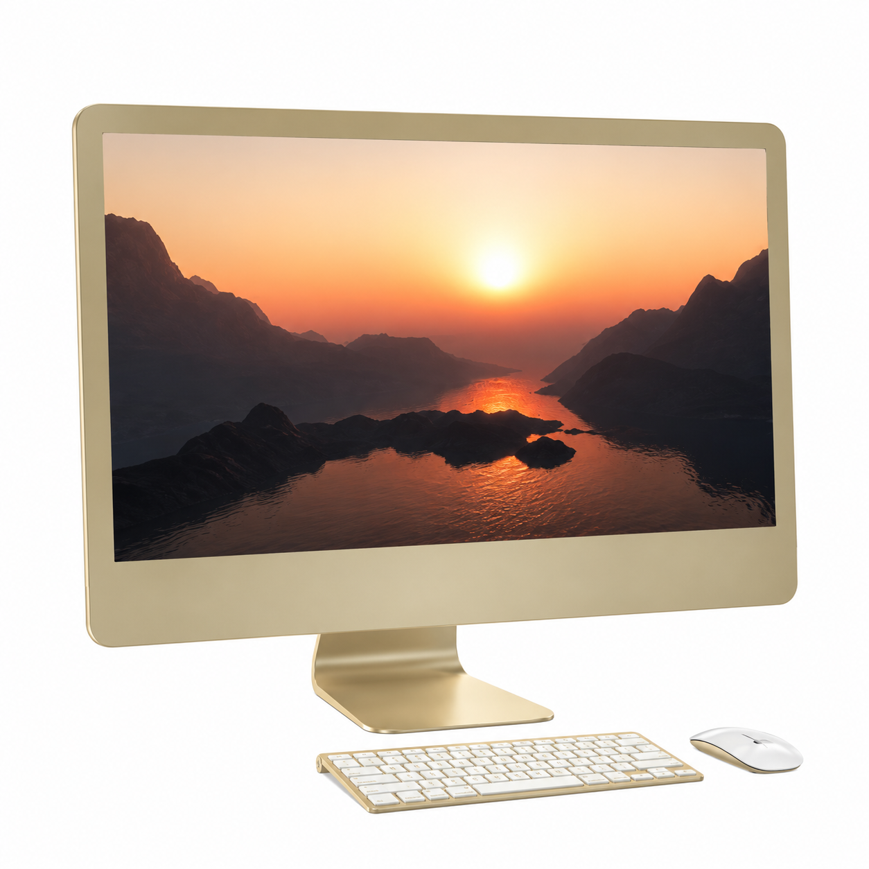 Gold All-in-One Desktop Computer Set 3D Model