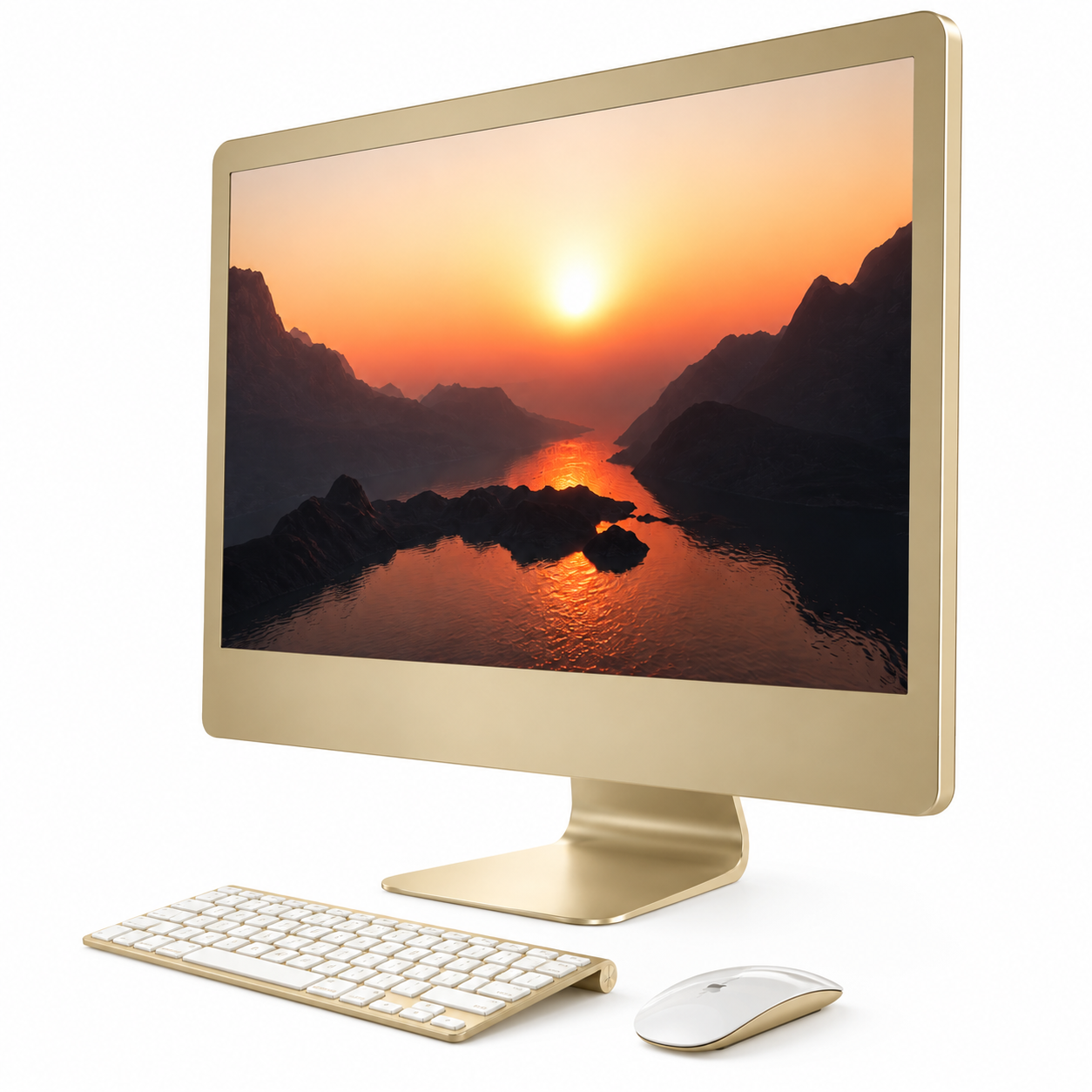 Gold All-in-One Desktop Computer Set 3D Model 3