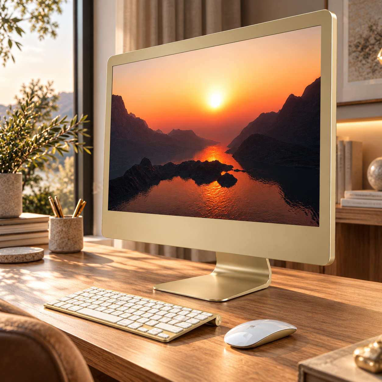 Gold All-in-One Desktop Computer Set 3D Model 4