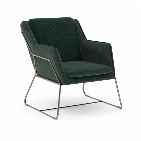 Deep Green Textured Armchair – Slim Silver Sled Frame 3D Model