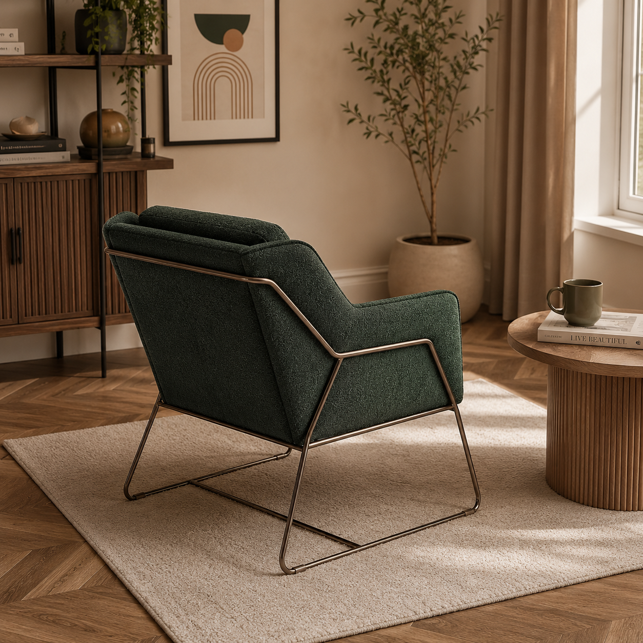 Deep Green Textured Armchair – Slim Silver Sled Frame 3D Model 3