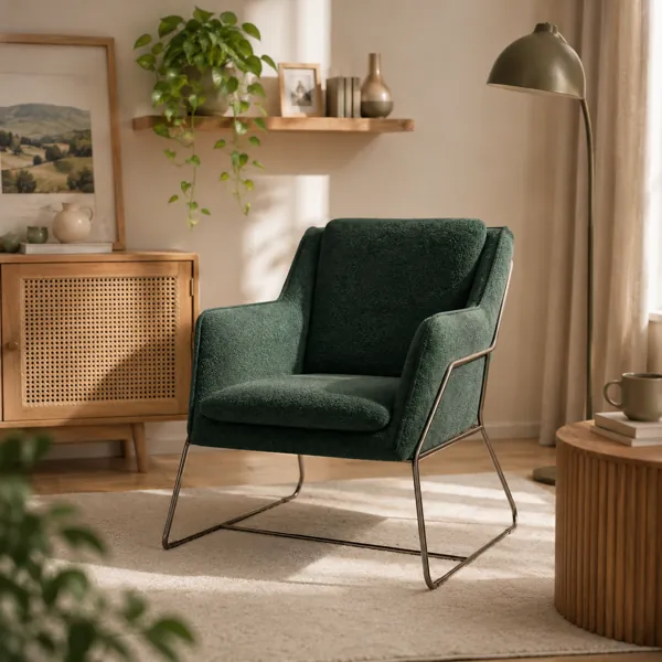 Deep Green Textured Armchair – Slim Silver Sled Frame 3D Model back