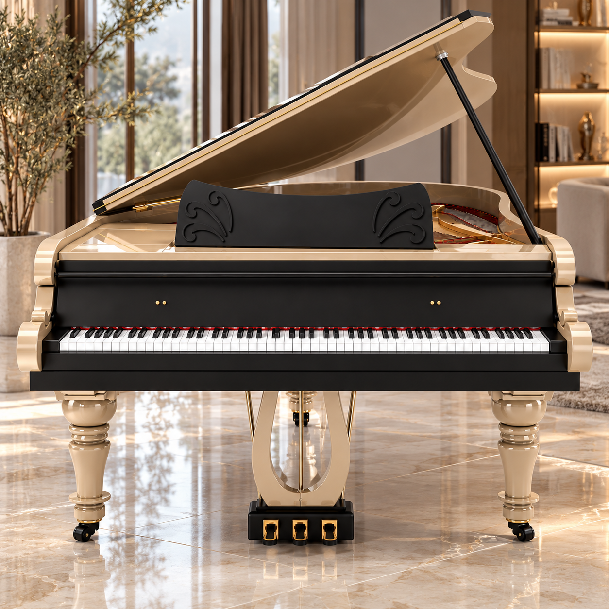 Elegant Beige Grand Piano 3D Model 4