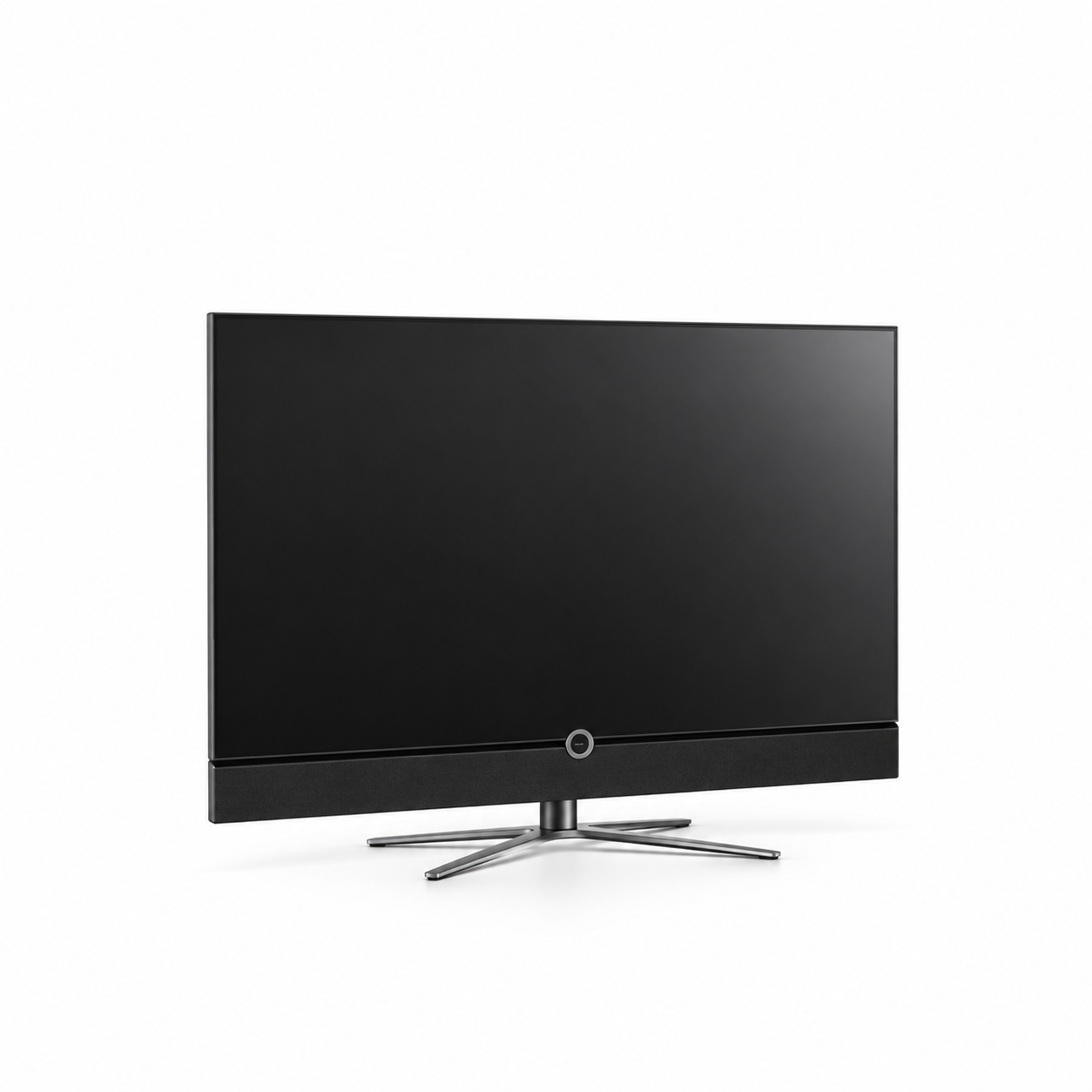 Black TV with Lower Speaker Grille and Cross Stand 3D Model 1