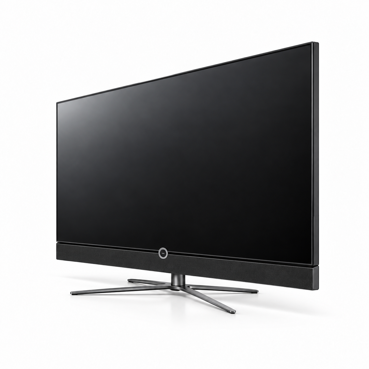 Black TV with Lower Speaker Grille and Cross Stand 3D Model 3