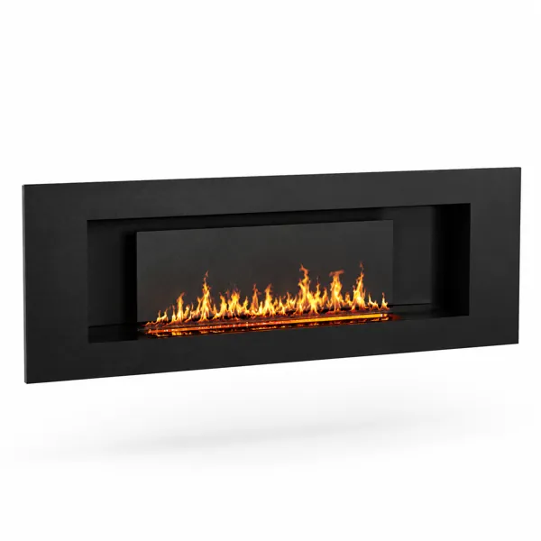 Matte Black Linear Fireplace – Deep Recessed Frame 3D  Model