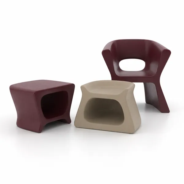 Modern Kids Plastic Chair and Stools – Burgundy & Beige 3D Model