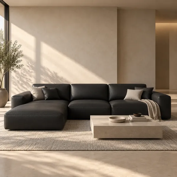 Deep Black Pebbled Grain Leather Texture back