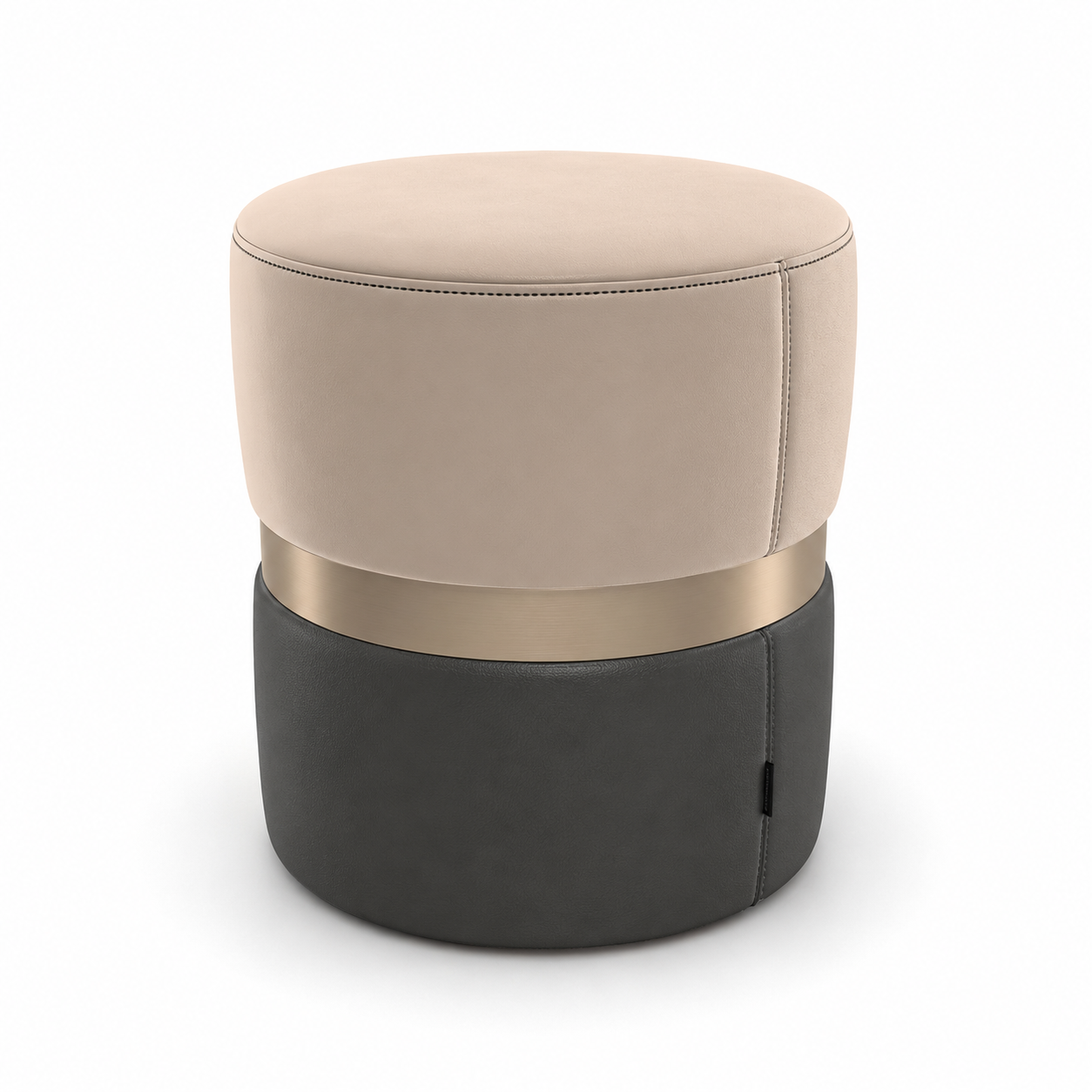 Round Beige Ottoman – Brushed Gold Band 3D Model 3