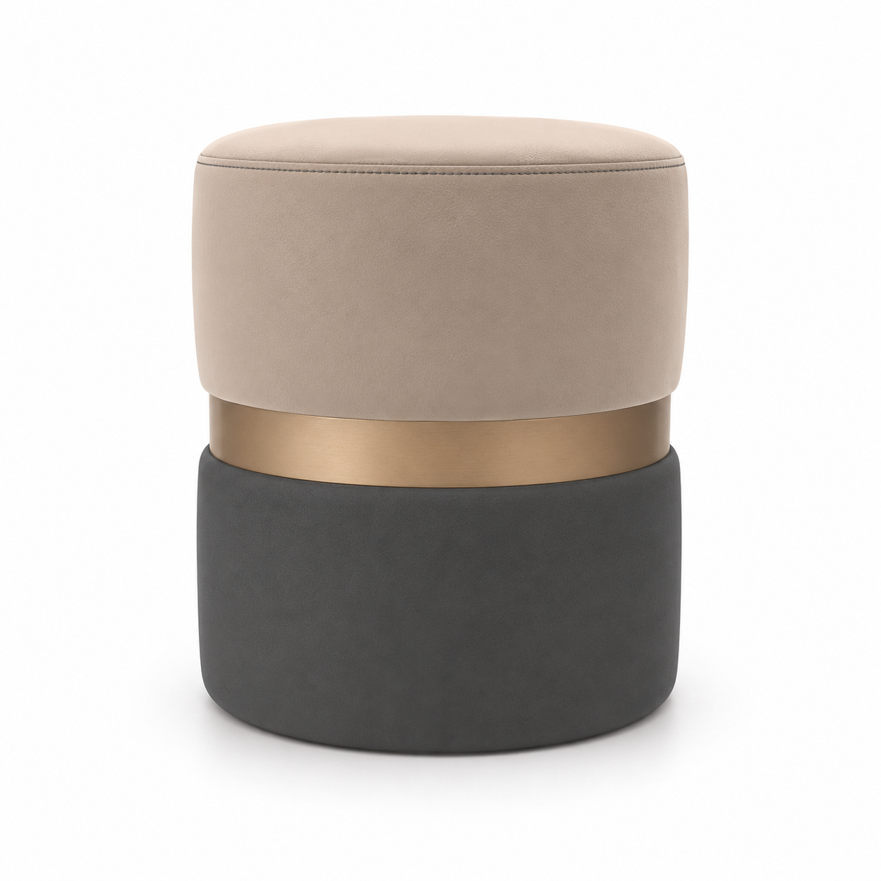 Round Beige Ottoman – Brushed Gold Band 3D Model