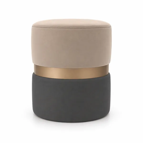 Round Beige Ottoman – Brushed Gold Band 3D Model