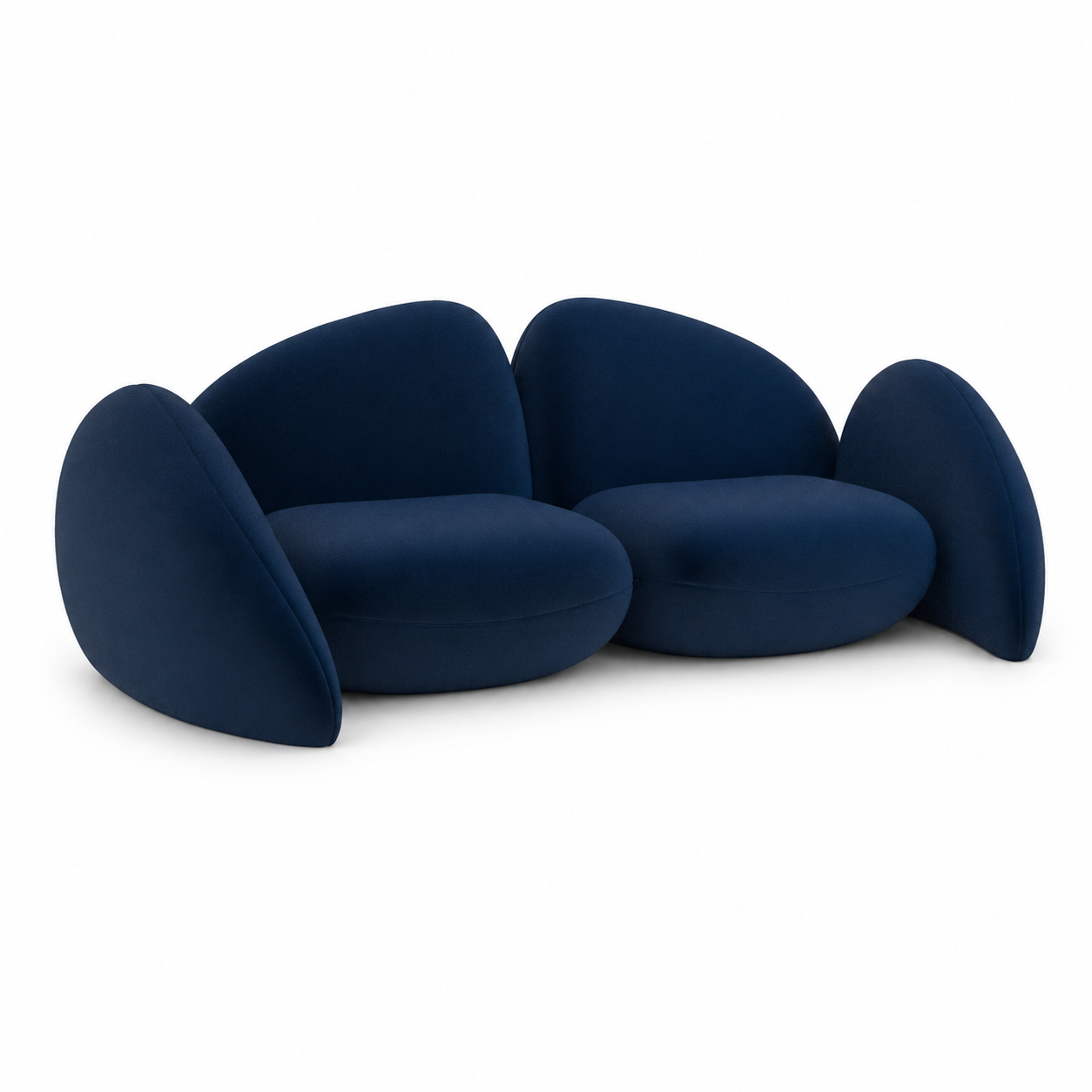 Navy Blue Organic Sofa with Petal-Shaped Backrest 3D Model 1