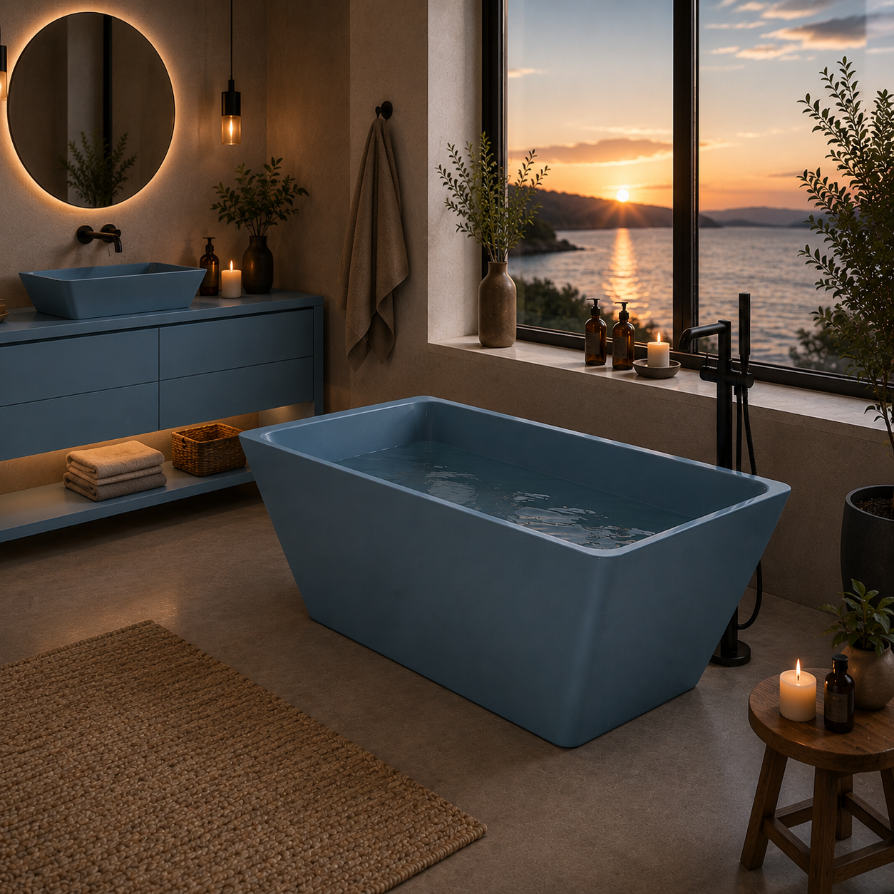 Blue Gray Freestanding Bathtub – Tapered Trapezoid Form 3D Model 3