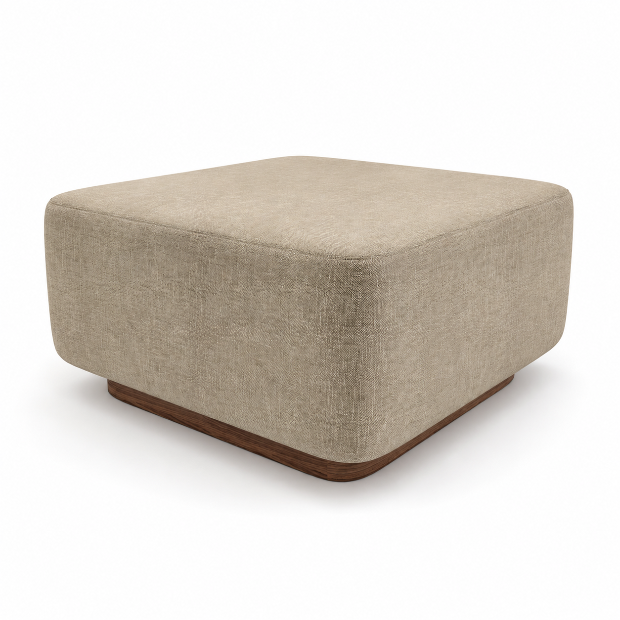 Beige Square Ottoman – Dark Wood Plinth Base 3D Model 3