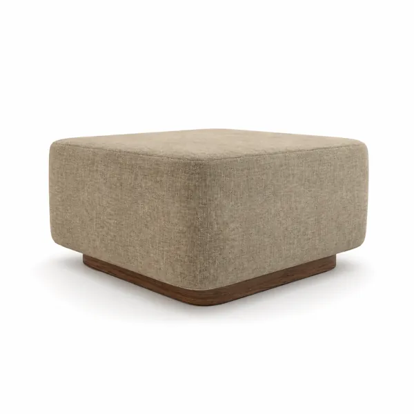 Beige Square Ottoman – Dark Wood Plinth Base 3D Model