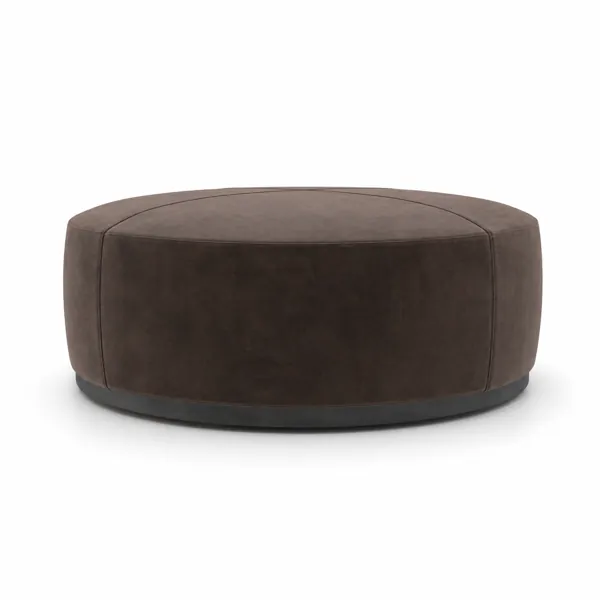 Dark Brown Velvet Round Ottoman – Black Plinth Base 3D Model