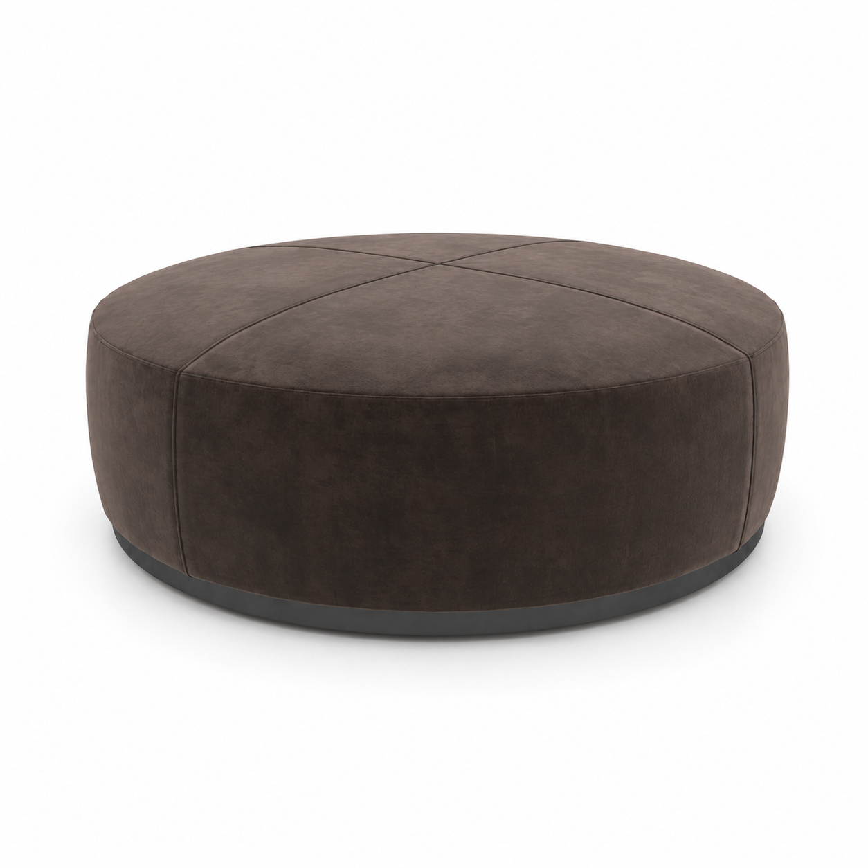 Dark Brown Velvet Round Ottoman – Black Plinth Base 3D Model 3