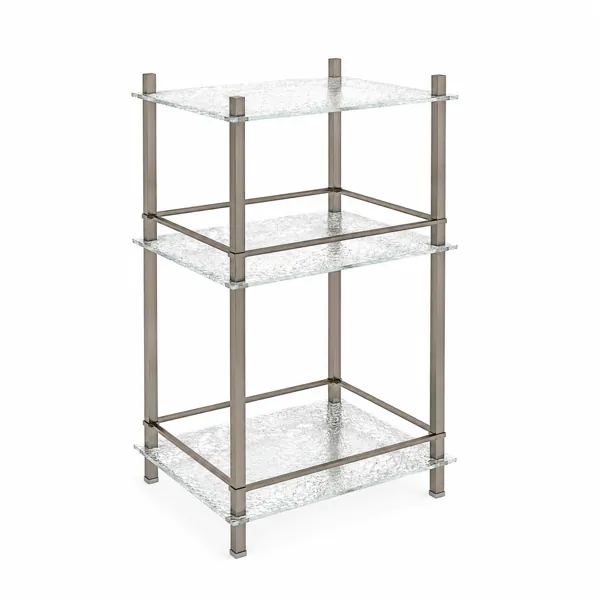 Three-Tier Glass Bathroom Shelf – Brushed Metal Square Frame 3D Model