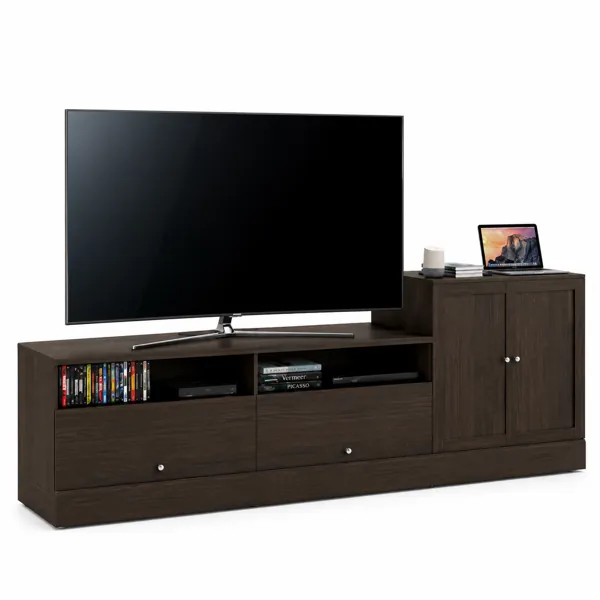 Black TV with Dark Wood Media Cabinet 3D Model