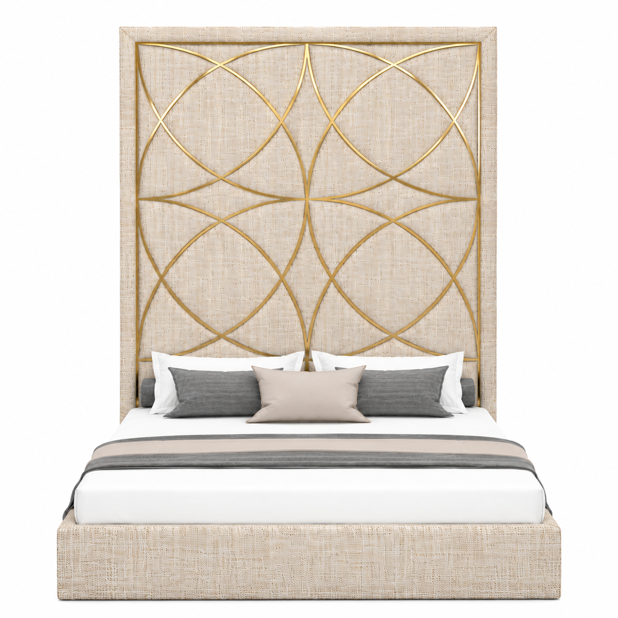 Beige Woven Fabric Bed 3D Model 3