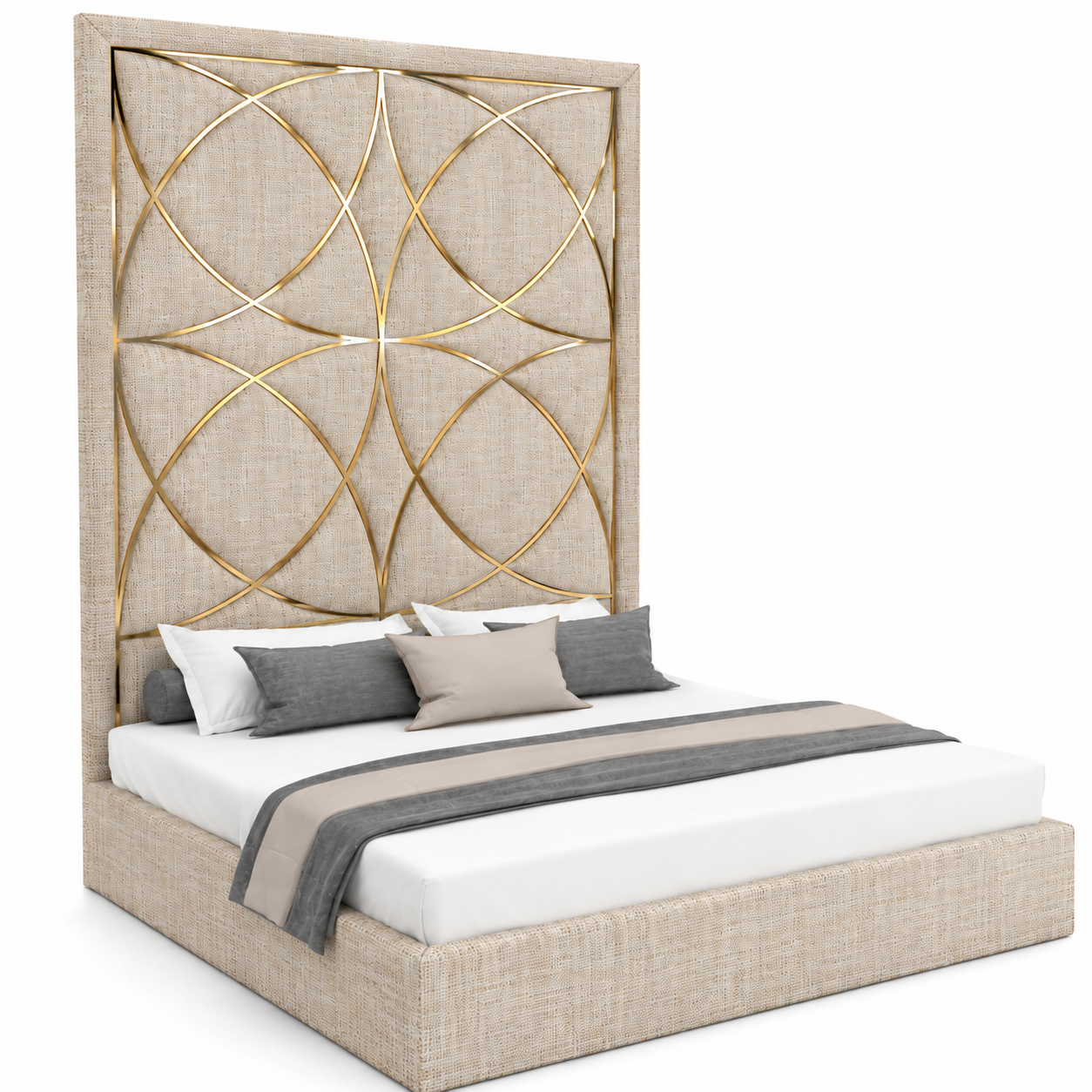 Beige Woven Fabric Bed 3D Model