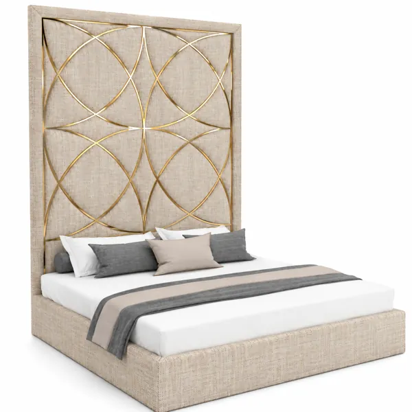 Beige Woven Fabric Bed 3D Model