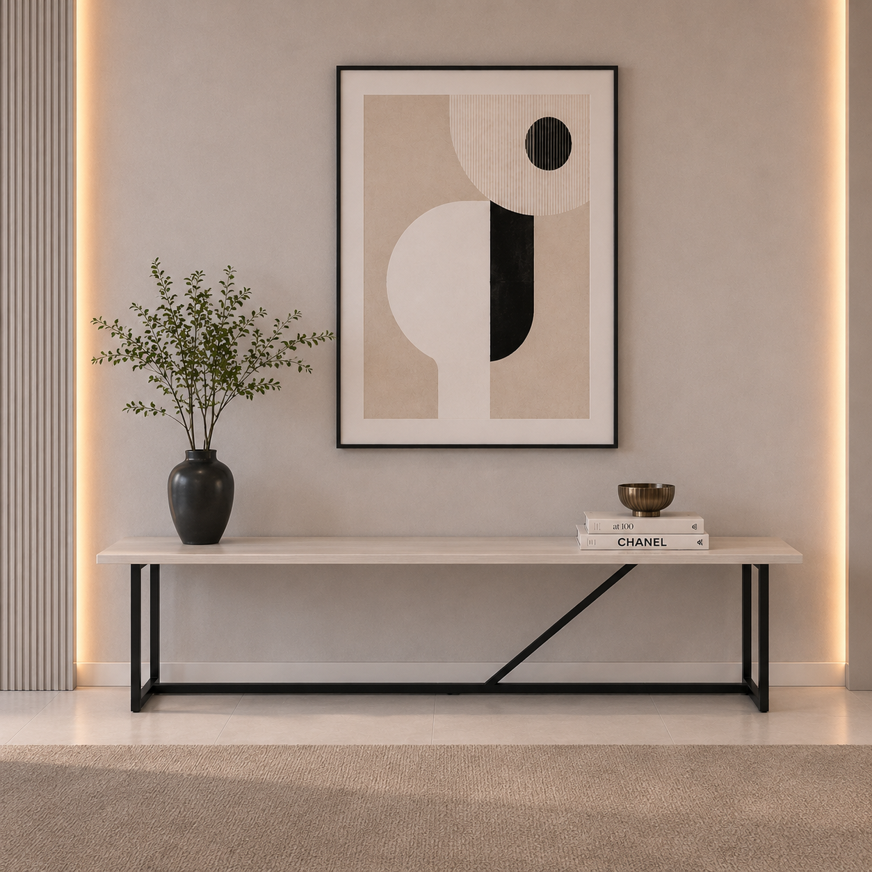Light Beige Wood Geometric Frame Console Table 3D Model 2
