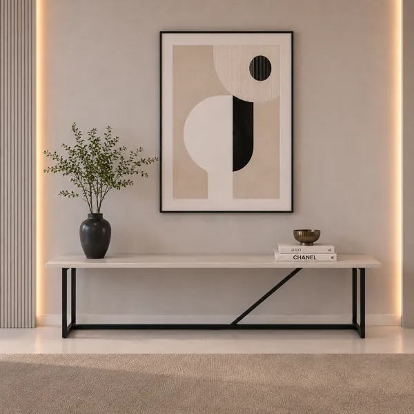 Light Beige Wood Geometric Frame Console Table 3D Model back