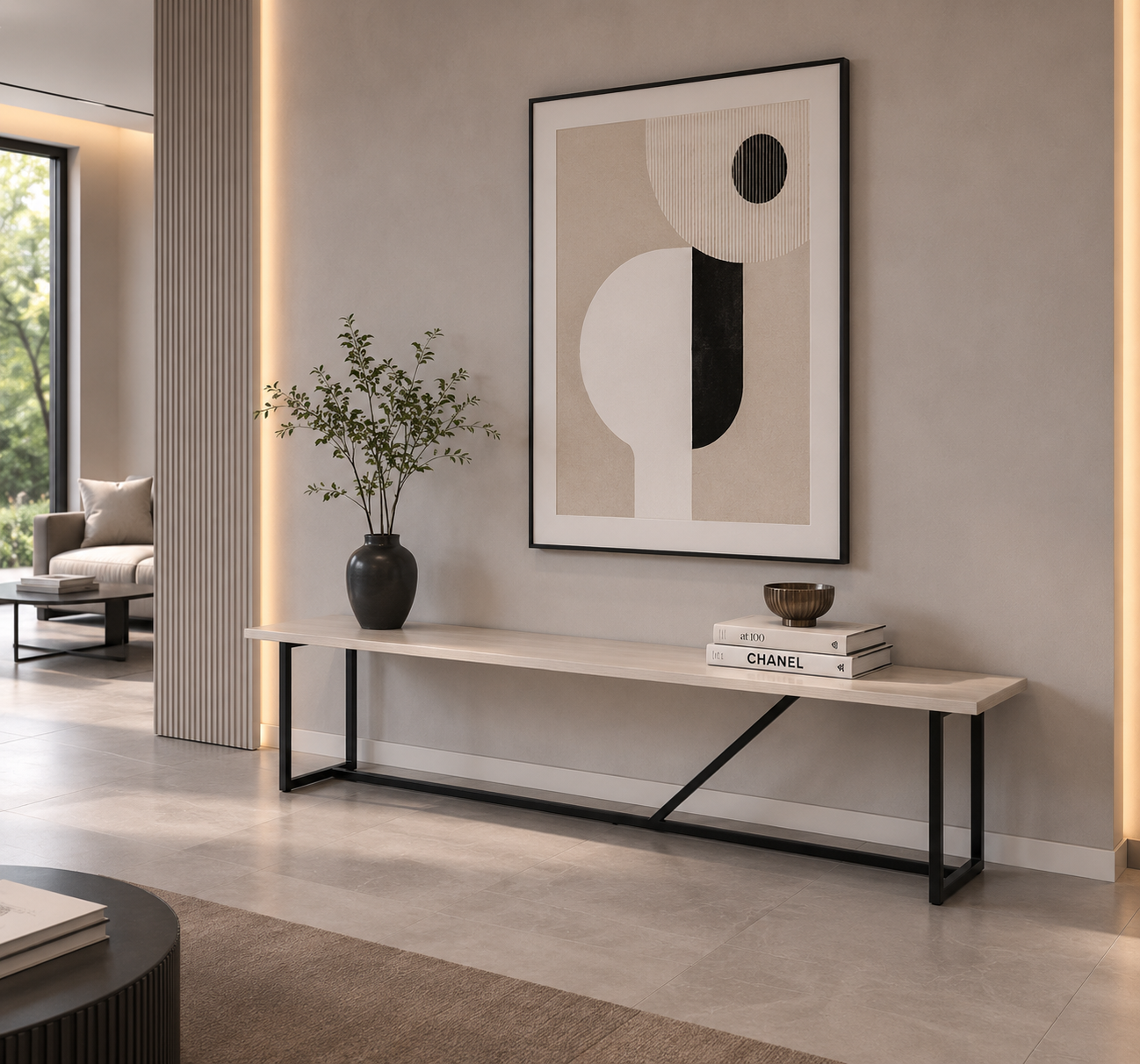 Light Beige Wood Geometric Frame Console Table 3D Model 4