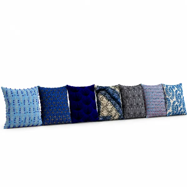 Blue Botanical Pattern Decorative Pillow Set 3D Model