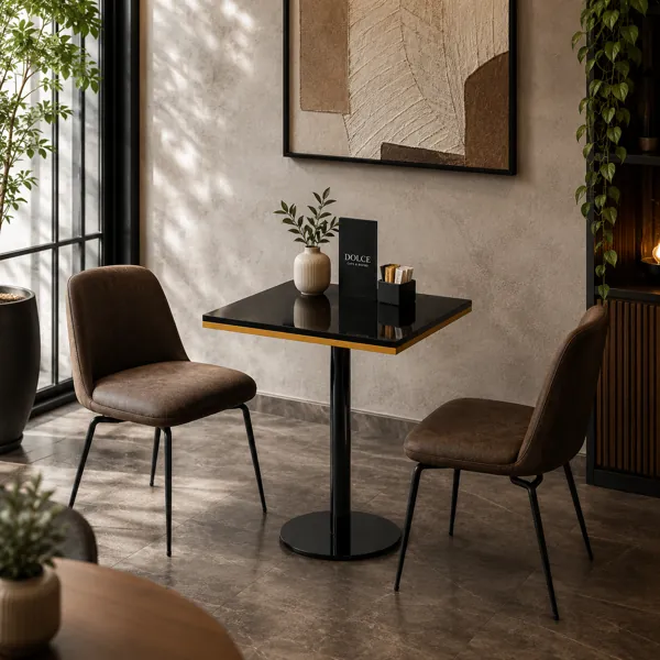 Black Square Pedestal Table with Gold Trim 3D Model back