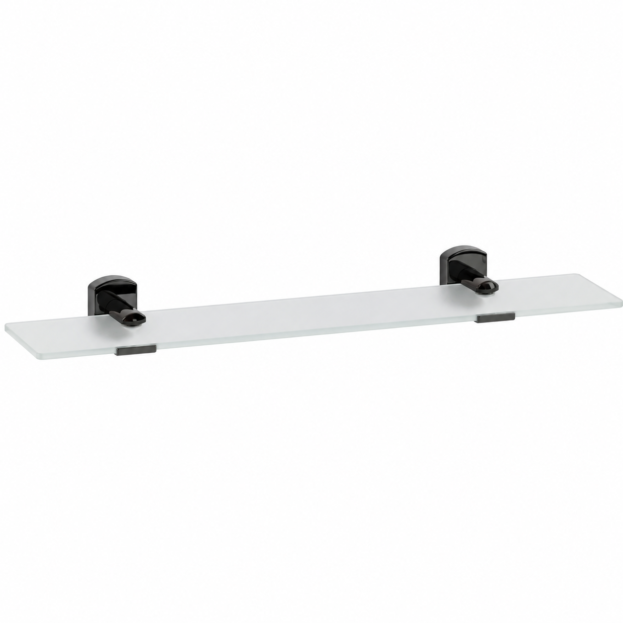 Wall-Mounted Glass Bathroom Shelf – Black Twin Brackets 3D Model 1