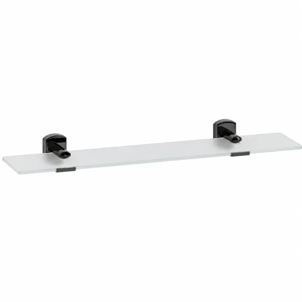 Wall-Mounted Glass Bathroom Shelf – Black Twin Brackets 3D Model