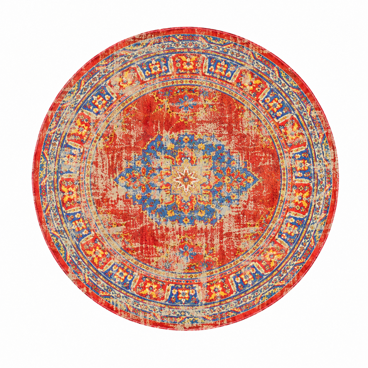 Vintage Round Red Carpet – Blue Medallion Pattern 1