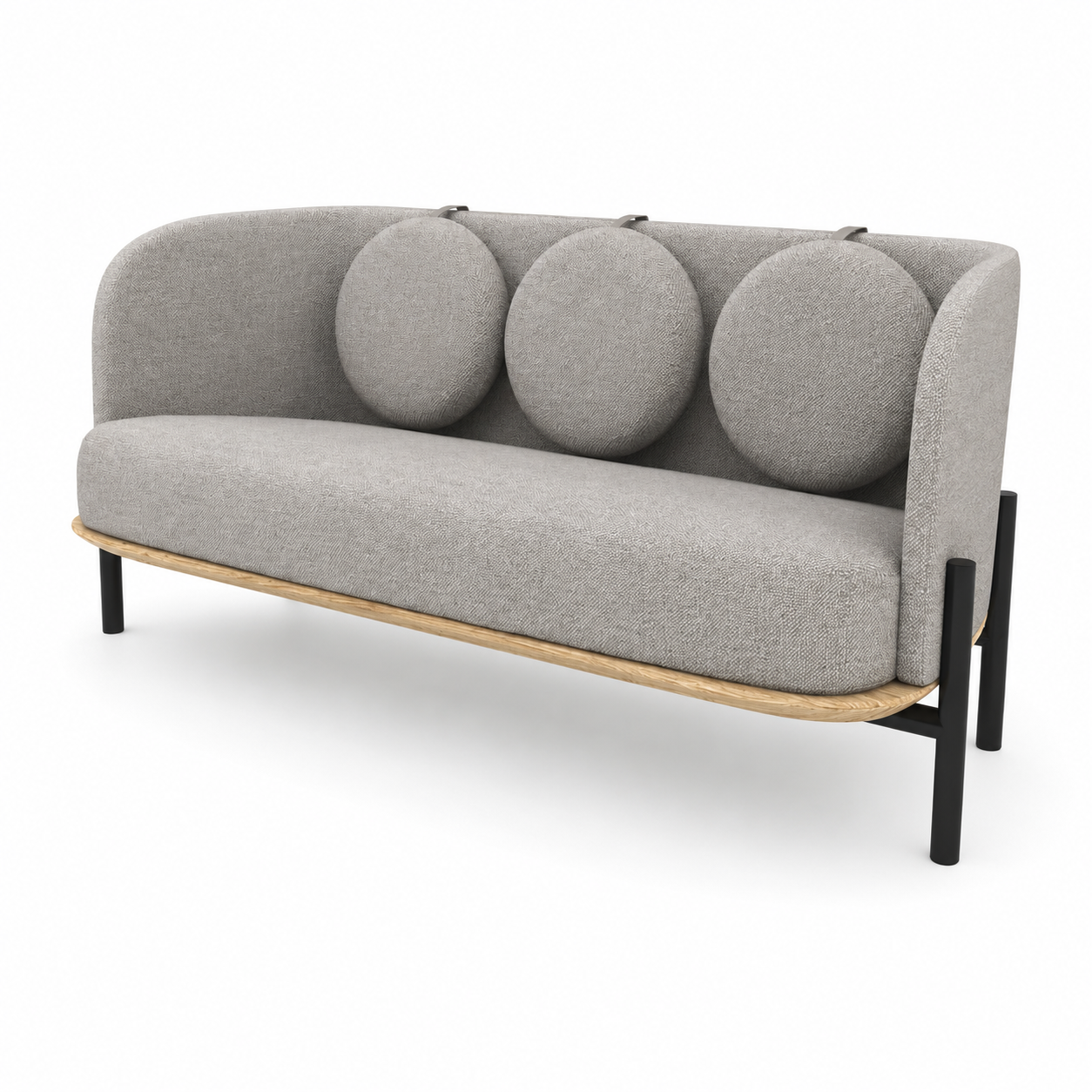 Grey Sofa with Round Back Cushions 3D Model 3