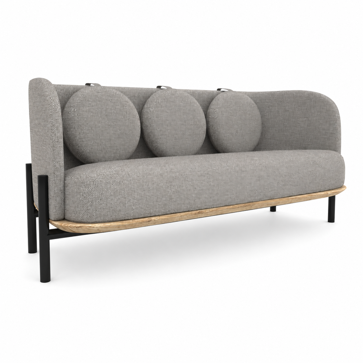 Grey Sofa with Round Back Cushions 3D Model 1