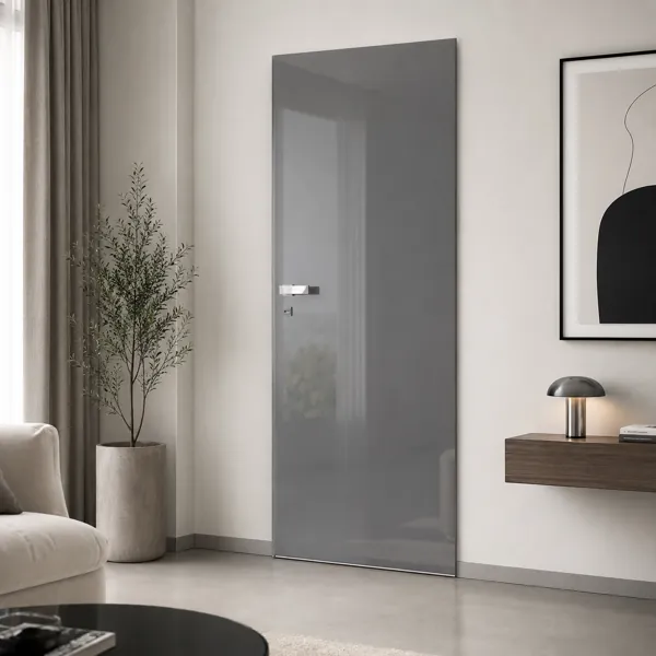 Modern Flush Door – Glossy Gray & Blue Panels 3D Model back