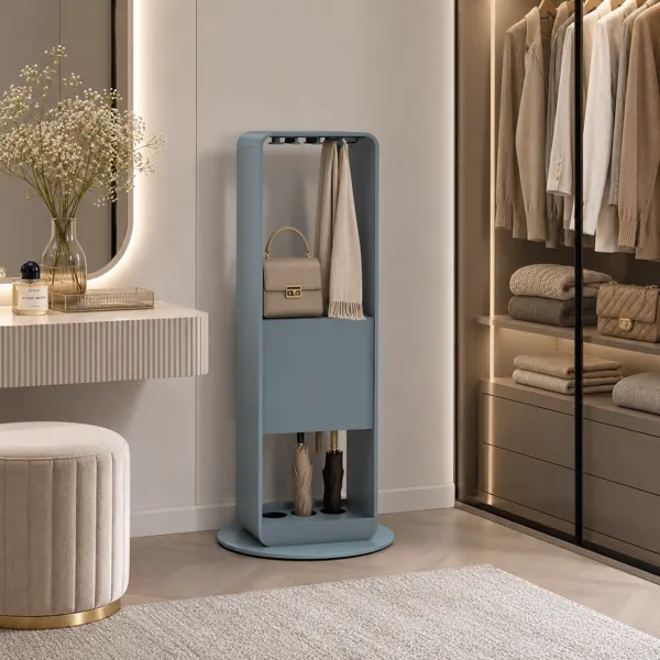 Matte Gray Entryway Organizer – Rounded Frame & Umbrella Slots 3D Model back