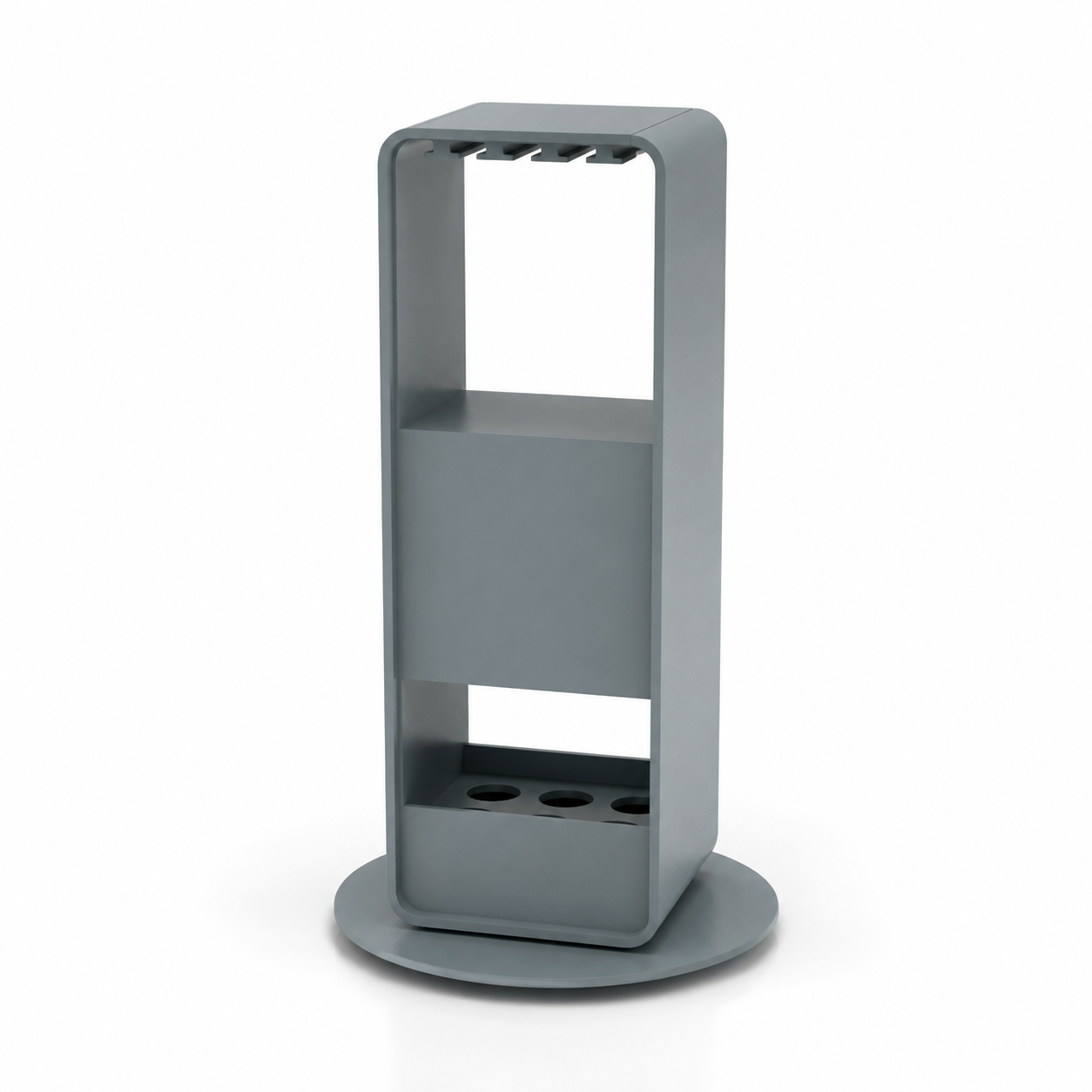 Matte Gray Entryway Organizer – Rounded Frame & Umbrella Slots 3D Model 1