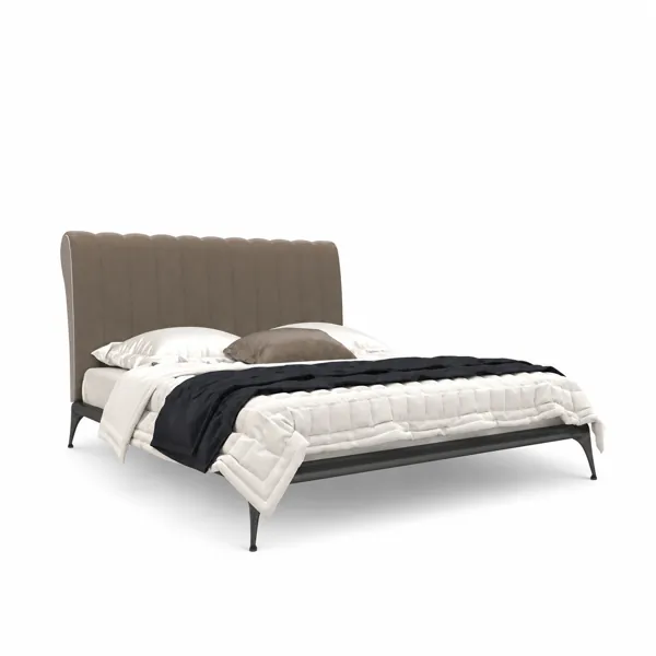 Taupe Channel Headboard Bed with Black Metal Frame 3D Model