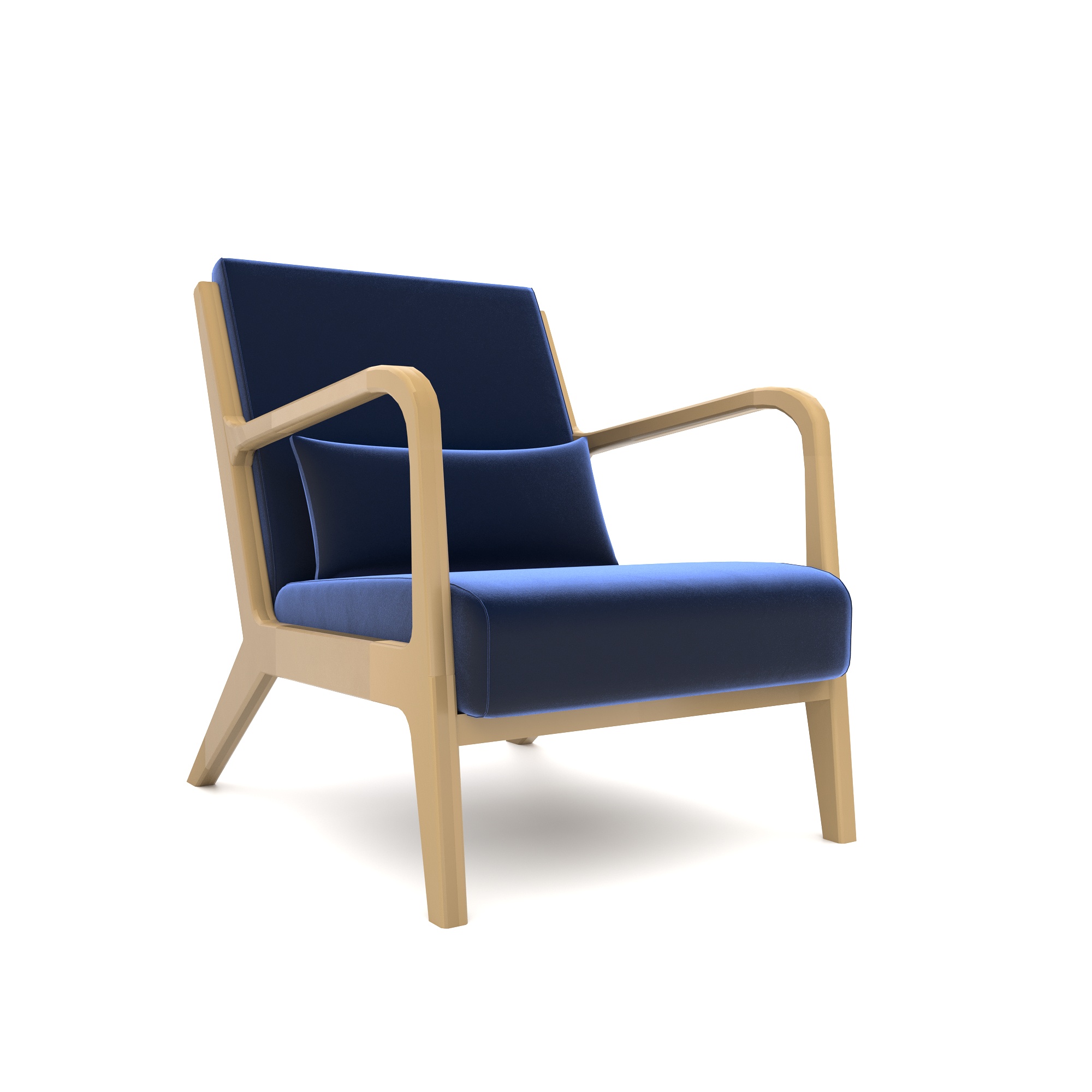 Navy Blue Armchair with Beige Open Metal Frame 3D Model