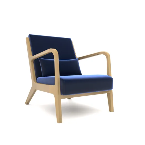 Navy Blue Armchair with Beige Open Metal Frame 3D Model