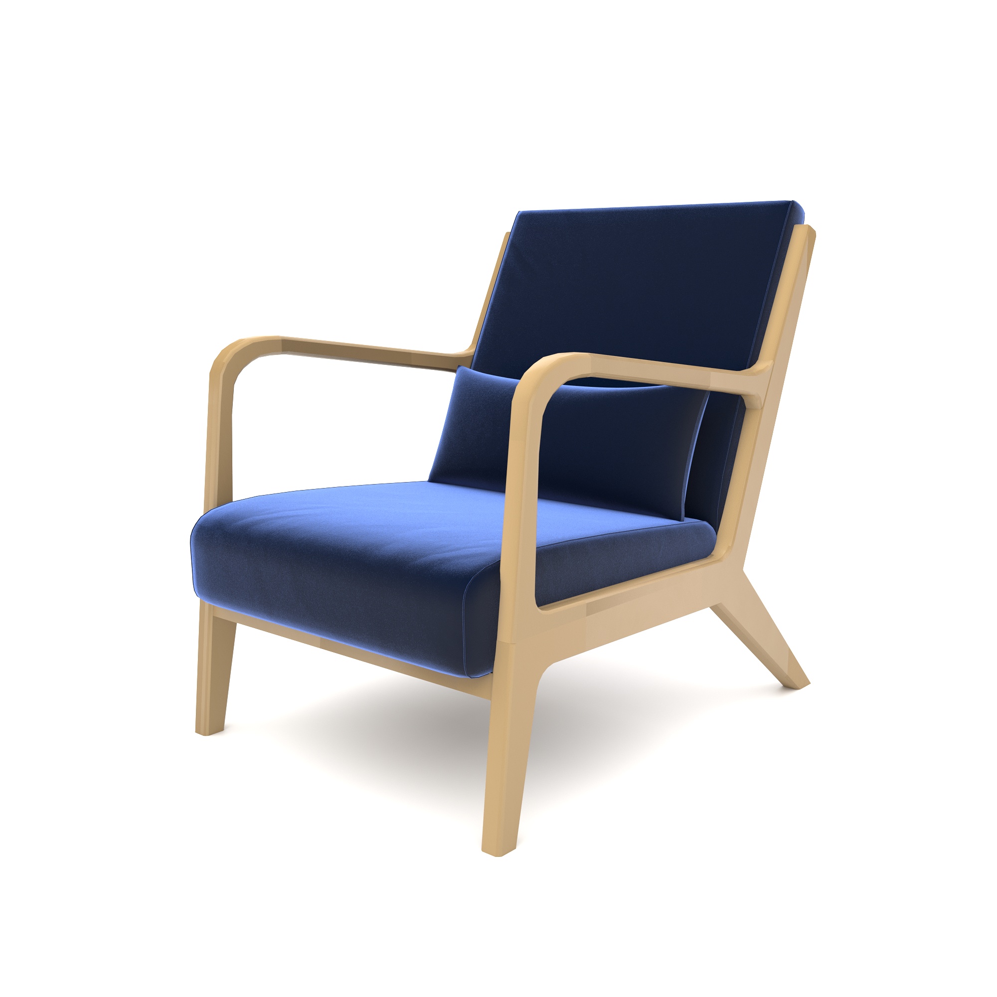Navy Blue Armchair with Beige Open Metal Frame 3D Model 3
