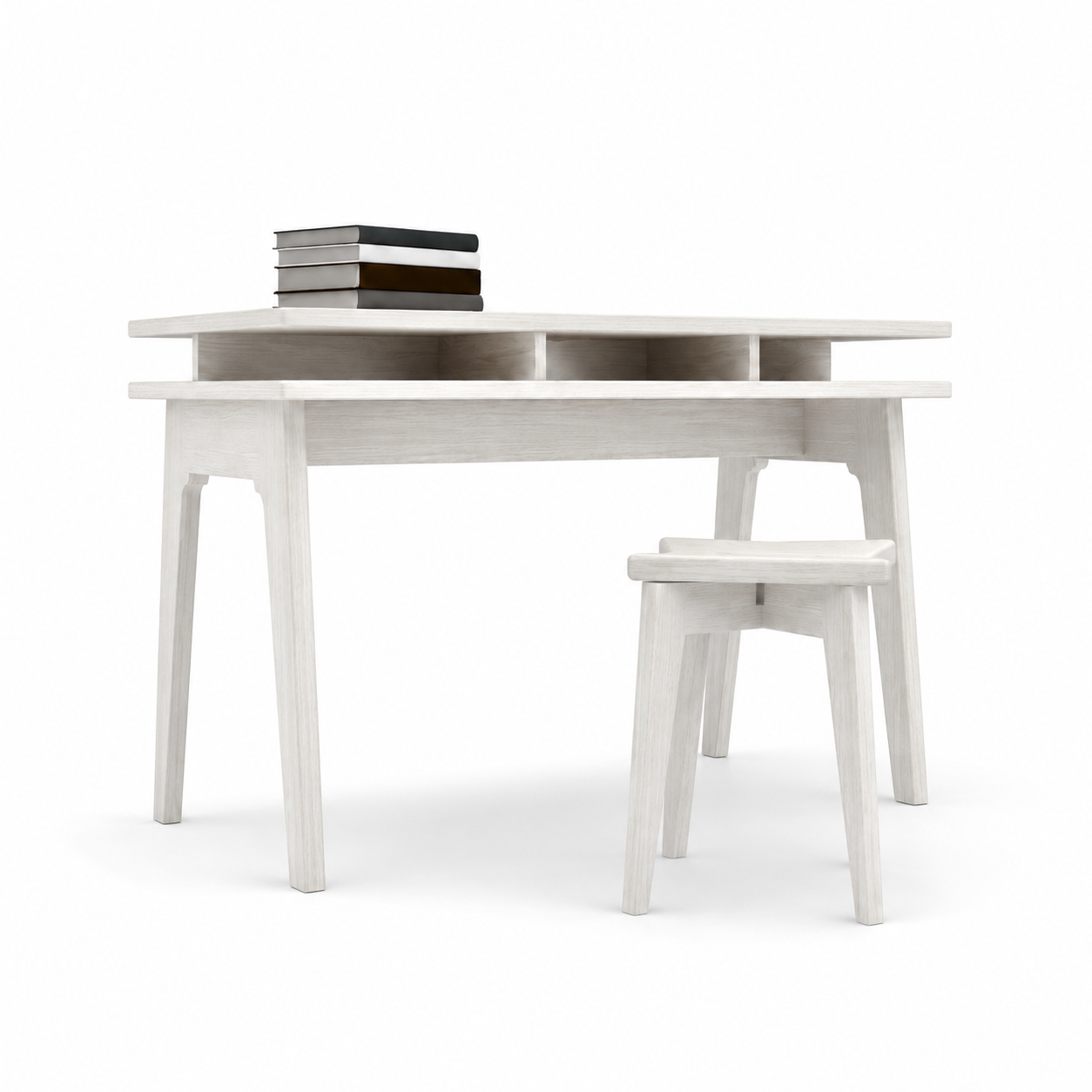 Whitewashed Wood Kids Desk with Matching Stool 3D Model 1