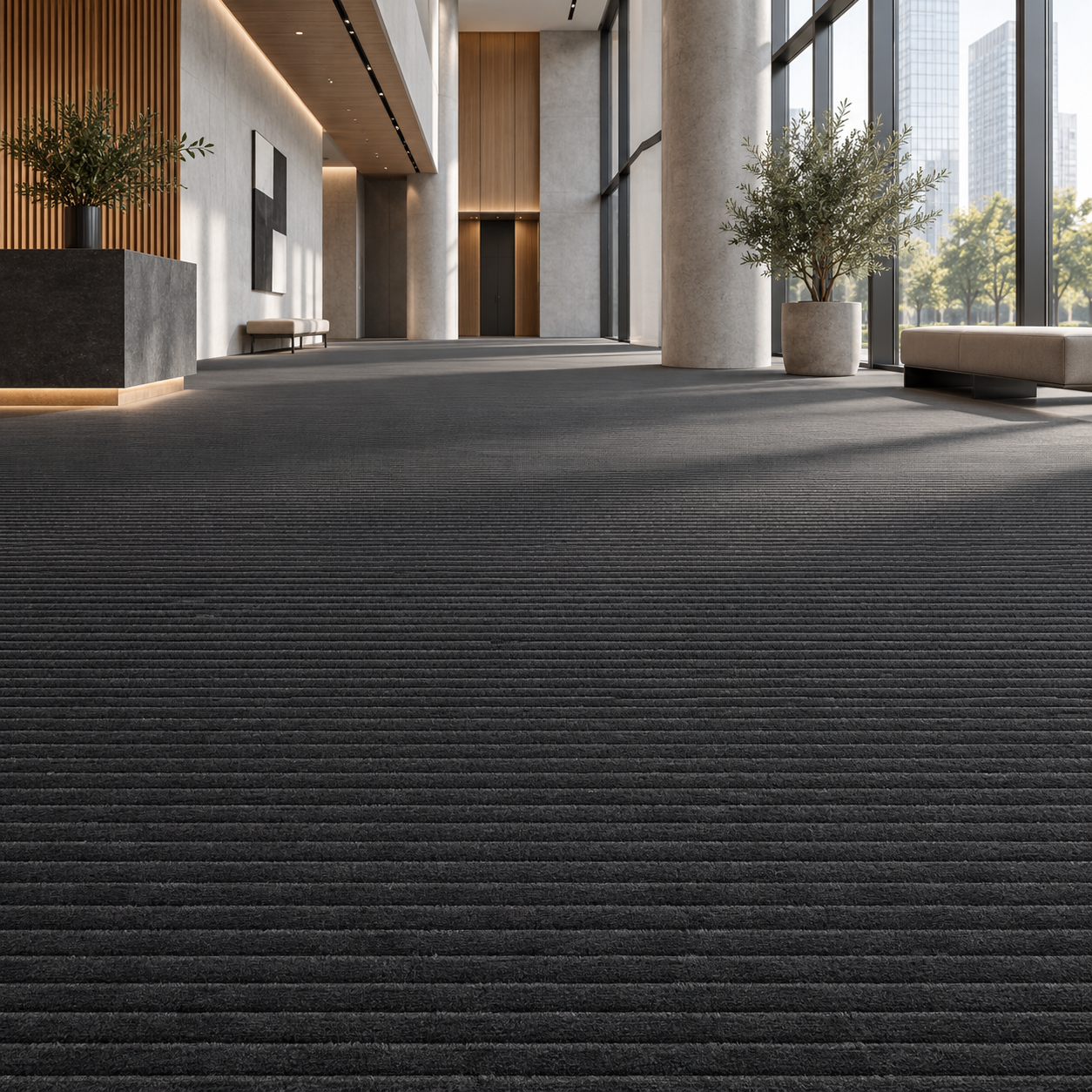 Charcoal Black Horizontal Ribbed Carpet Texture 2