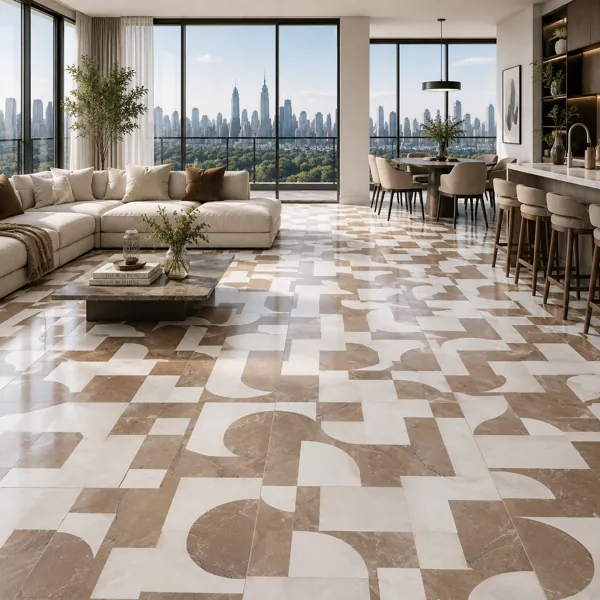 Warm Brown Ivory Geometric Stone Ceramic Texture back