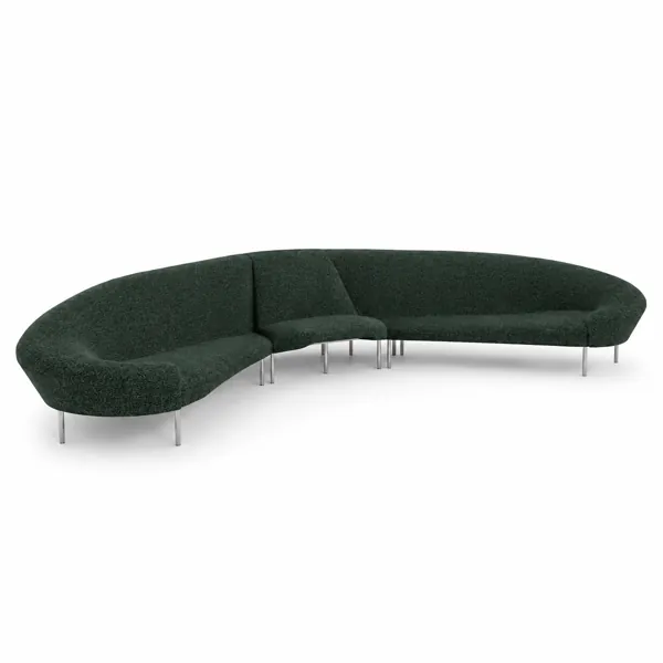 Dark Green Curved Sectional Sofa with Silver Metal Legs 3D Model