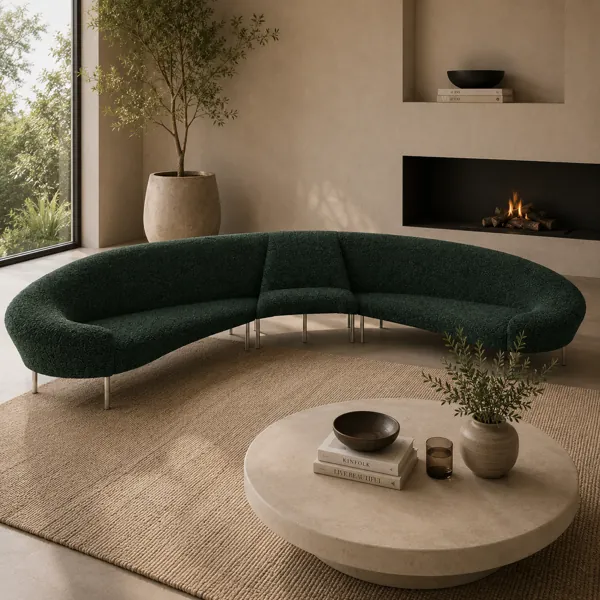 Dark Green Curved Sectional Sofa with Silver Metal Legs 3D Model back