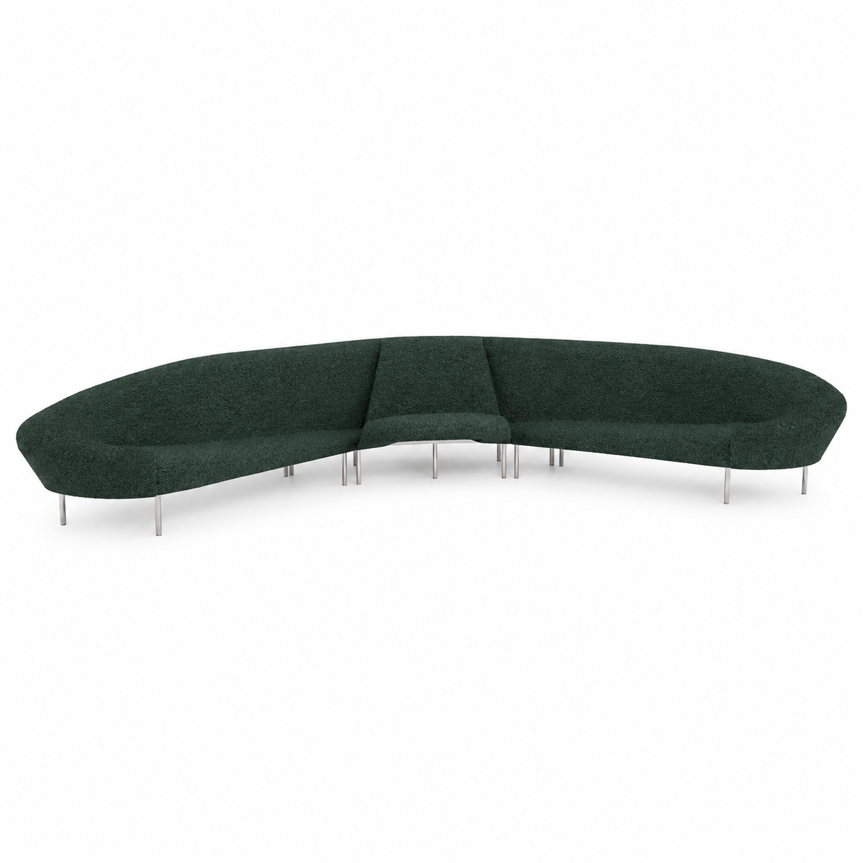 Dark Green Curved Sectional Sofa with Silver Metal Legs 3D Model 3
